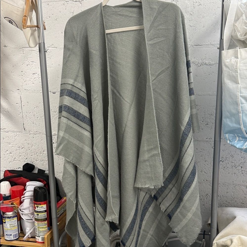 Chic Striped Gray and Blue Poncho